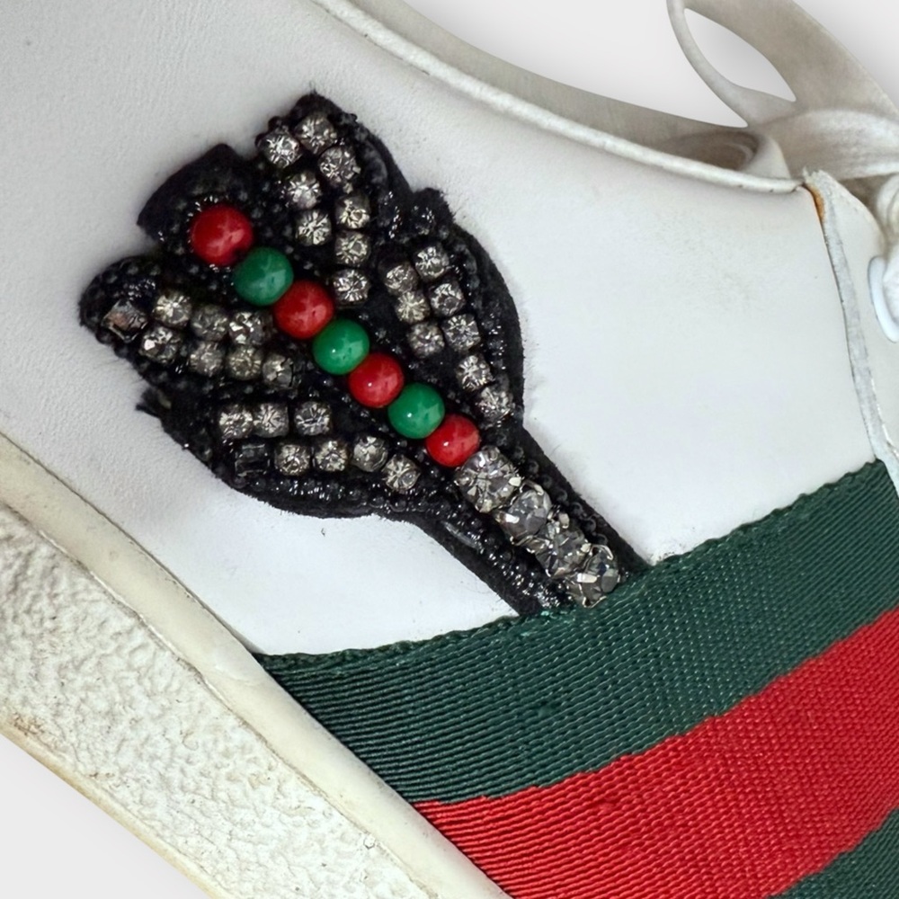 Gucci Leather Ace White Embroidered Sequin Arrow Trainer Sneakers - Picture 11 of 15